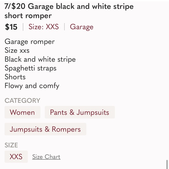 7/$20 Garage black and white stripe short romper - Picture 6 of 6